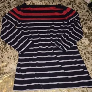 Black/White/red striped 3/4 sleeve top